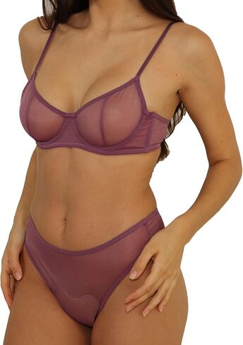 مجموعة ملابس داخلية شفافة من C'EST NICKEL للنساء مثيرة شفافة من خلال حمالة الصدر واللباس الداخلي in Kuwait