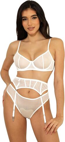 مجموعة ملابس داخلية شفافة من C'EST NICKEL للنساء مثيرة شفافة من خلال حمالة الصدر واللباس الداخلي in Kuwait