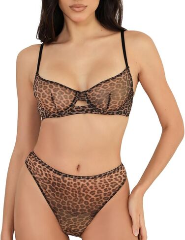 مجموعة ملابس داخلية شفافة من C'EST NICKEL للنساء مثيرة شفافة من خلال حمالة الصدر واللباس الداخلي in Kuwait