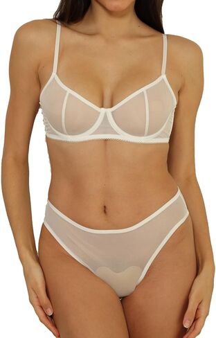 مجموعة ملابس داخلية شفافة من C'EST NICKEL للنساء مثيرة شفافة من خلال حمالة الصدر واللباس الداخلي in Kuwait