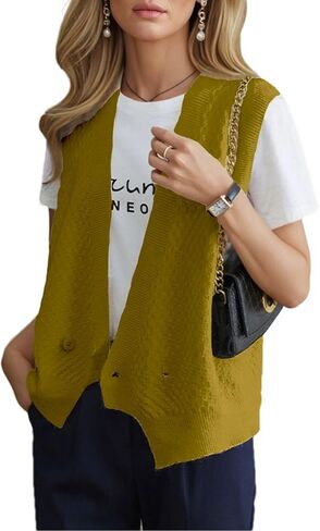 Women's Sweater Vest Sleeveless V Neck Knit Cardigan Sweater Waistcoat Tops in Saudi Arabia