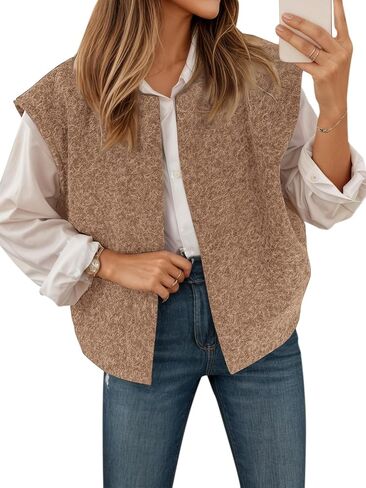 Yousify Womens Fuzzy Vest Cap Sleeve Crew Neck Knit Sweater Fall Casual Open Front Vest Outerwear in Saudi Arabia