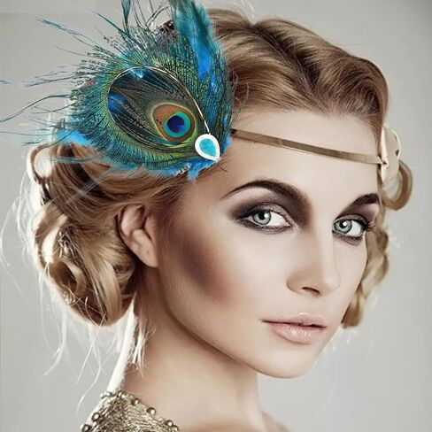 Peacock Feather Hair Clip Feather Fascinator Crystals Hairpin Peacock Hair Clip 1920s Costume Halloween Cosplay Women Girls Hair Accessories in Kuwait