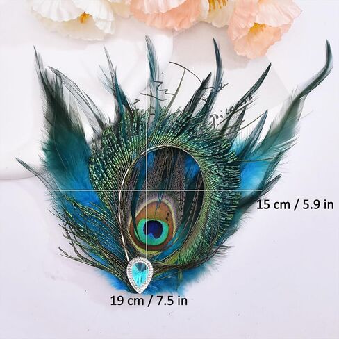 Peacock Feather Hair Clip Feather Fascinator Crystals Hairpin Peacock Hair Clip 1920s Costume Halloween Cosplay Women Girls Hair Accessories in Kuwait