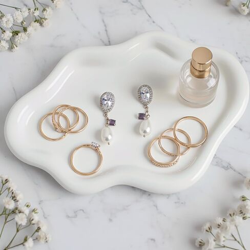 Cloud Ceramic Tray, Glossy White Irregular Jewelry Dish, Luxury Ceramic Ring Holder and Vanity Organizer, Cloud Trinket Plate for Keys, Perfume, or Nightstand Decor in Saudi Arabia