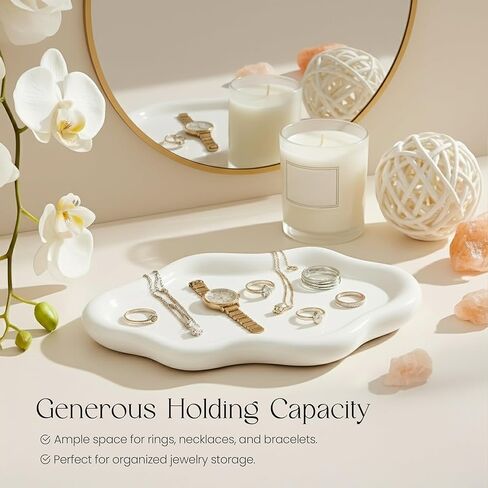 Cloud Ceramic Tray, Glossy White Irregular Jewelry Dish, Luxury Ceramic Ring Holder and Vanity Organizer, Cloud Trinket Plate for Keys, Perfume, or Nightstand Decor in Saudi Arabia