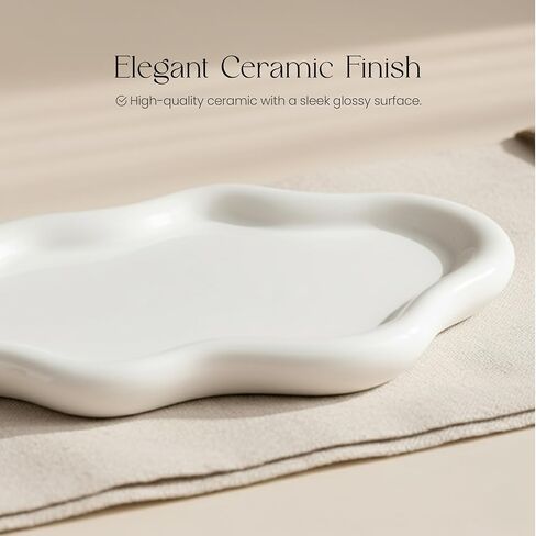 Cloud Ceramic Tray, Glossy White Irregular Jewelry Dish, Luxury Ceramic Ring Holder and Vanity Organizer, Cloud Trinket Plate for Keys, Perfume, or Nightstand Decor in Saudi Arabia