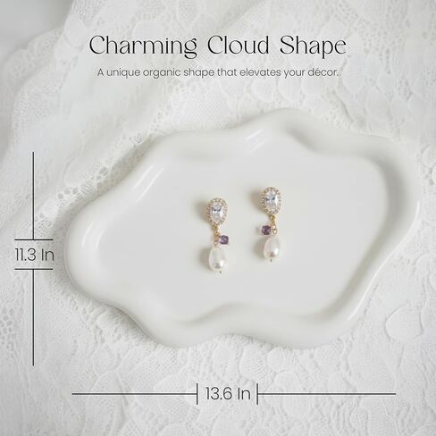 Cloud Ceramic Tray, Glossy White Irregular Jewelry Dish, Luxury Ceramic Ring Holder and Vanity Organizer, Cloud Trinket Plate for Keys, Perfume, or Nightstand Decor in Saudi Arabia
