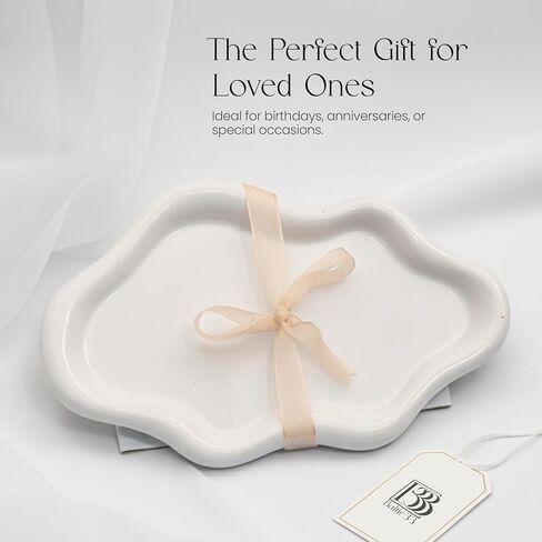 Cloud Ceramic Tray, Glossy White Irregular Jewelry Dish, Luxury Ceramic Ring Holder and Vanity Organizer, Cloud Trinket Plate for Keys, Perfume, or Nightstand Decor in Saudi Arabia