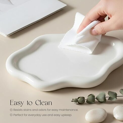 Cloud Ceramic Tray, Glossy White Irregular Jewelry Dish, Luxury Ceramic Ring Holder and Vanity Organizer, Cloud Trinket Plate for Keys, Perfume, or Nightstand Decor in Saudi Arabia