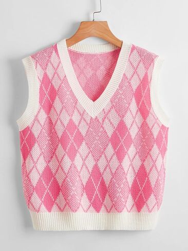 Women's Argyle Pattern Sweater Vest Sleeveless Tops in Saudi Arabia