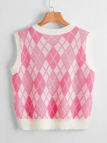 Women's Argyle Pattern Sweater Vest Sleeveless Tops in Saudi Arabia