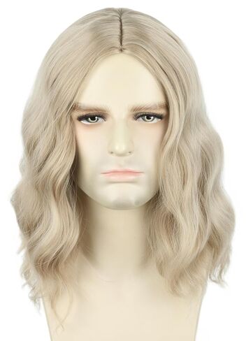 Topcosplay Jesus Costume Wig and Fake Beard Funny Mens Short Curly Hair Wizard Wigs for Halloween Costume Party in Saudi Arabia