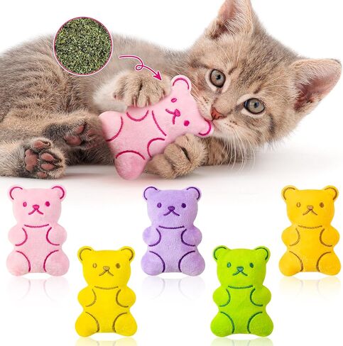 MALLMALL6 Catnip Toys for Cat - 5Pcs Christmas Pickle Catmint Interactive Cat Toy for Indoor Cats, Soft Plush with Santa Hat Cat Supplies, Kitten Teething Chew Toy Set, Pet Xmas Gifts for Cat Lover in Kuwait