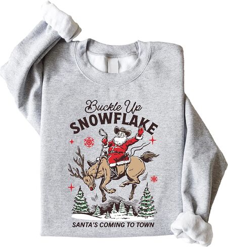 سويت شيرت Olive Loves Apple Buckle Up Snowflake Christmas للجنسين، سترة سانتا القادمة إلى المدينة للرجال والنساء in Saudi Arabia