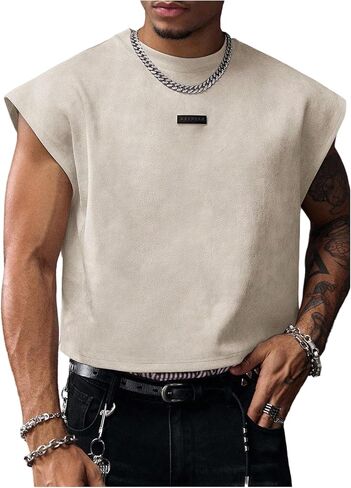SHENHE Men's Letter Embossed Cropped Tank Top Y2k Sleeveless Crewneck Street Shirts in Saudi Arabia