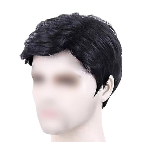 GSHLLO Mens Short Black Wig Daily Costume Wig Short Hair Replacement Wig Men Fancy Dress Wig Fluffy Cosplay Wig Layered Synthetic Wig Halloween Costume Party Wig in Saudi Arabia