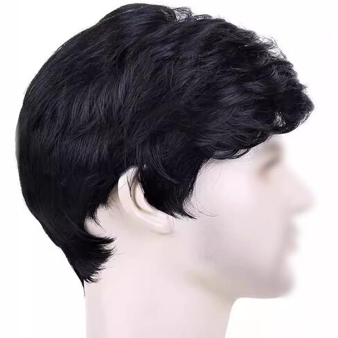 GSHLLO Mens Short Black Wig Daily Costume Wig Short Hair Replacement Wig Men Fancy Dress Wig Fluffy Cosplay Wig Layered Synthetic Wig Halloween Costume Party Wig in Saudi Arabia