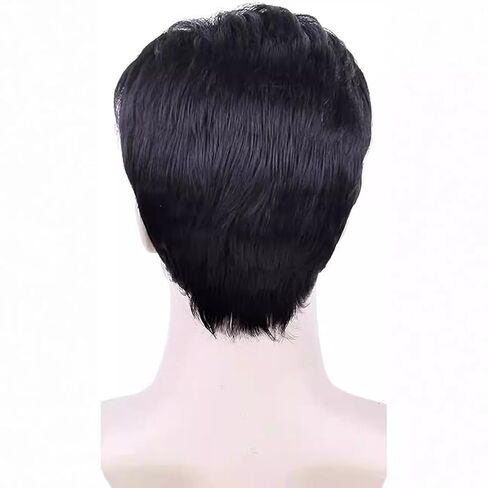 GSHLLO Mens Short Black Wig Daily Costume Wig Short Hair Replacement Wig Men Fancy Dress Wig Fluffy Cosplay Wig Layered Synthetic Wig Halloween Costume Party Wig in Saudi Arabia