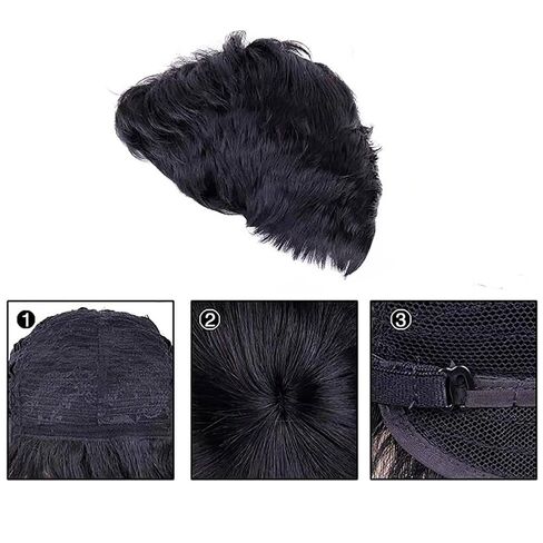 GSHLLO Mens Short Black Wig Daily Costume Wig Short Hair Replacement Wig Men Fancy Dress Wig Fluffy Cosplay Wig Layered Synthetic Wig Halloween Costume Party Wig in Saudi Arabia