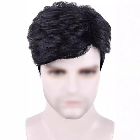GSHLLO Mens Short Black Wig Daily Costume Wig Short Hair Replacement Wig Men Fancy Dress Wig Fluffy Cosplay Wig Layered Synthetic Wig Halloween Costume Party Wig in Saudi Arabia