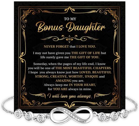 سوار To My Bonus Daughter للأم والأب مع رسالة صادقة وصندوق أنيق، سوار لابنتها الإضافية، هدية مجوهرات للنساء من الأم والأب عند التخرج، وأعياد الميلاد، والزفاف، والكريسماس in Saudi Arabia