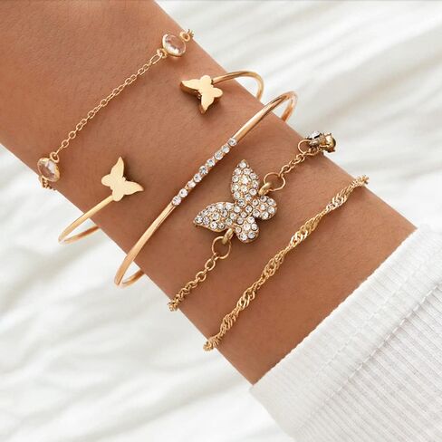 Chunky Gold Rhinestone Dainty Heart Bracelet for Women Cute Stacked Charm Love Jewelry Gift Trendy Fashion in Saudi Arabia