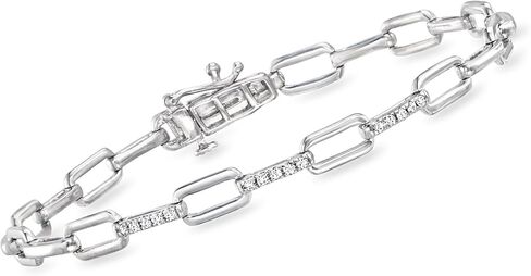 Pure Collection by Ross-Simons 0.15 ct. t.w. Diamond Paper Clip Link Bracelet in Sterling Silver in Saudi Arabia