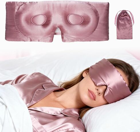 VOCOSTE 22 Momme Pure Silk Sleep Mask with Travel Pouch, 3D Contour Adjustable Blindfold for Side Sleepers, Eyelash Protecting for Natural Lashes & Extensions, Bean Pink in Saudi Arabia