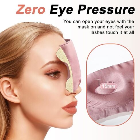 قناع نوم من الحرير الخالص من VOCOSTE 22 Momme مع حقيبة سفر، معصوب العينين قابل للتعديل ثلاثي الأبعاد للنوم الجانبي، وحماية الرموش للرموش الطبيعية وملحقاتها، لون وردي فاتح in Kuwait