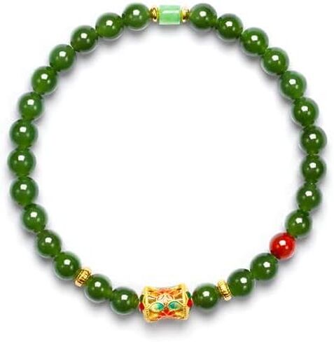 14k Gold Hetian Jade Bracelet, Lunar New Year Lucky Gift, Amber Enamel Beads, Lunar New Year Lucky Charm Gift in Saudi Arabia