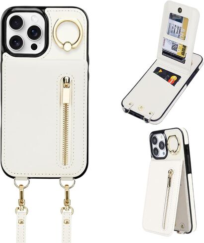 uCOLOR for iPhone 15 Pro Max Wallet Case with Card Holders for Women, Crossbody Zipper Protective Leather Case with Strap Wrist Ring RFID Protective 6.7" (Beige, iPhone 15 Pro Max 6.7") in Saudi Arabia