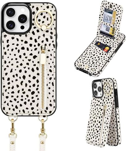 uCOLOR for iPhone 15 Pro Max Wallet Case with Card Holders for Women, Crossbody Zipper Protective Leather Case with Strap Wrist Ring RFID Protective 6.7" (Beige, iPhone 15 Pro Max 6.7") in Saudi Arabia
