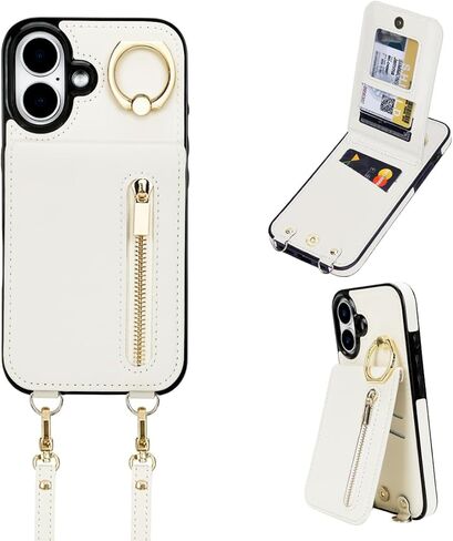 uCOLOR for iPhone 15 Pro Max Wallet Case with Card Holders for Women, Crossbody Zipper Protective Leather Case with Strap Wrist Ring RFID Protective 6.7" (Beige, iPhone 15 Pro Max 6.7") in Saudi Arabia