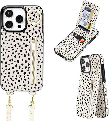 uCOLOR for iPhone 15 Pro Max Wallet Case with Card Holders for Women, Crossbody Zipper Protective Leather Case with Strap Wrist Ring RFID Protective 6.7" (Beige, iPhone 15 Pro Max 6.7") in Saudi Arabia