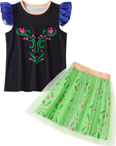 COTRIO Girls Tulle Skirt Set Princess Dress Toddler Birthday Outfit Two Piece Ruffle Sleeve T-Shirt Tutu Dress Kids Clothes in Kuwait