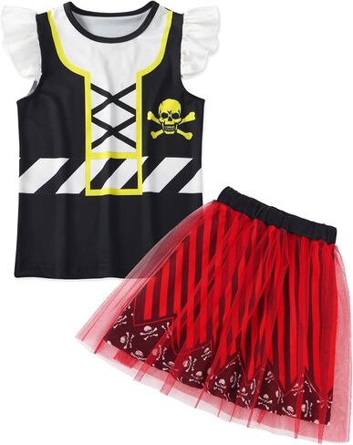 COTRIO Girls Tulle Skirt Set Princess Dress Toddler Birthday Outfit Two Piece Ruffle Sleeve T-Shirt Tutu Dress Kids Clothes in Kuwait