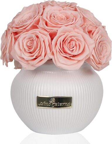 Preserved Roses,Weeding Flowers,Table Centerpiece Flowers14Pcs Long Lasting Real Rose in Ceramic Vase,Table Flowers for Party,Wedding Decor,Birthday,Anniversary,Wedding Gifts for Her(Peach Pink) in Saudi Arabia