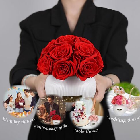 Preserved Roses,Weeding Flowers,Table Centerpiece Flowers14Pcs Long Lasting Real Rose in Ceramic Vase,Table Flowers for Party,Wedding Decor,Birthday,Anniversary,Wedding Gifts for Her(Peach Pink) in Saudi Arabia