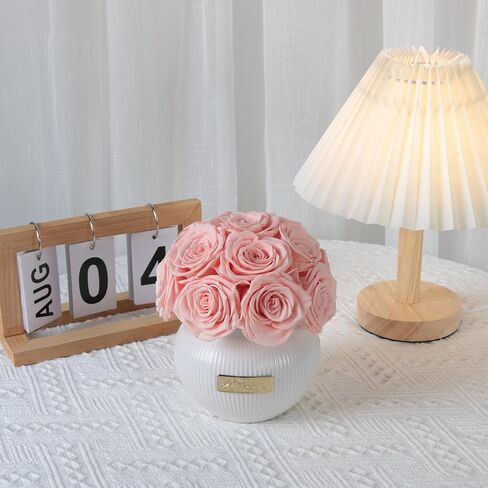 Preserved Roses,Weeding Flowers,Table Centerpiece Flowers14Pcs Long Lasting Real Rose in Ceramic Vase,Table Flowers for Party,Wedding Decor,Birthday,Anniversary,Wedding Gifts for Her(Peach Pink) in Saudi Arabia