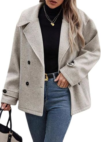yoeasy Womens Cropped Pea Coat Notch Lapel Double Breasted Trench Coat Trendy Fall Winter Overcoat Short Jacket in Saudi Arabia