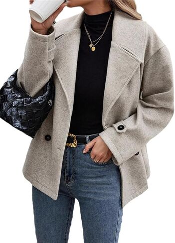 yoeasy Womens Cropped Pea Coat Notch Lapel Double Breasted Trench Coat Trendy Fall Winter Overcoat Short Jacket in Saudi Arabia
