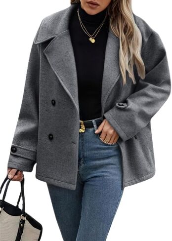 yoeasy Womens Cropped Pea Coat Notch Lapel Double Breasted Trench Coat Trendy Fall Winter Overcoat Short Jacket in Saudi Arabia