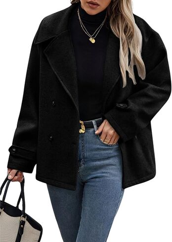 yoeasy Womens Cropped Pea Coat Notch Lapel Double Breasted Trench Coat Trendy Fall Winter Overcoat Short Jacket in Saudi Arabia