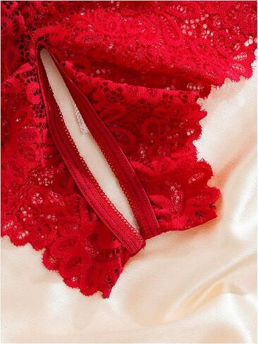 OYOANGLE Women's Plus Size Crotchless Panties Open Crotch Mid Rise Lace Boyshorts Underwear in Saudi Arabia