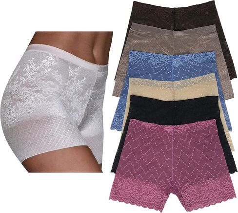 Sexy Basics Lace Biker Shorts | Fancy Flattering Nylon Stretch Slip Short Pantyhose - 6 Pack in Saudi Arabia