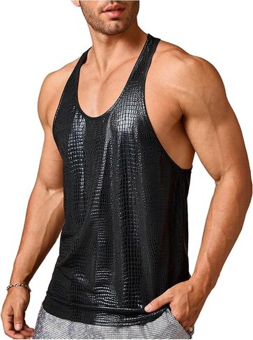OYOANGLE Men's Racerback Leather Tank Top Party Sleeveless Muscle Tops Clubwear in Saudi Arabia