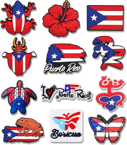 12Pcs Puerto Rico Shoe Charms, Puerto Ricans Charms for Shoes, Wristbands, Sandals, Bracelets, Gifts for Birthday, Holidays, Party for Boy Girls Adults Teen in Saudi Arabia
