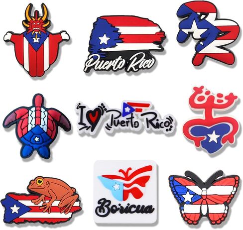 12Pcs Puerto Rico Shoe Charms, Puerto Ricans Charms for Shoes, Wristbands, Sandals, Bracelets, Gifts for Birthday, Holidays, Party for Boy Girls Adults Teen in Saudi Arabia