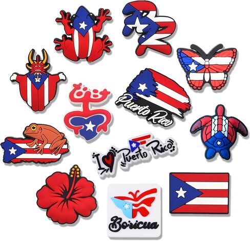 12Pcs Puerto Rico Shoe Charms, Puerto Ricans Charms for Shoes, Wristbands, Sandals, Bracelets, Gifts for Birthday, Holidays, Party for Boy Girls Adults Teen in Saudi Arabia
